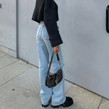 Women Flare Stretch Ripped Fashion Bell High Gray Hole Trouser