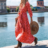 Women Floral Print Spring Office Lapel Boho Dress