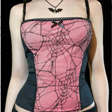 Gothic Spider Web Pattern Sleeveless Backless Zipper Crop Top