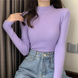 Half Turtleneck Full Sleeve Short Slim-fit Chic Sweater