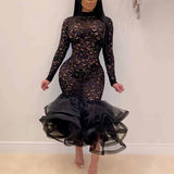 Women Hollow Out Dress Spring Winter Long Sleeve Dress