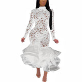 Women Hollow Out Dress Spring Winter Long Sleeve Dress