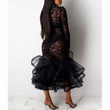 Women Hollow Out Dress Spring Winter Long Sleeve Dress
