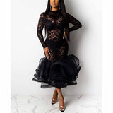 Women Hollow Out Dress Spring Winter Long Sleeve Dress