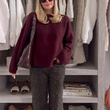 Women Knitted O Neck Thicken Warm Wine Pullover Fashion Long Sleeve Loose Sweater