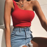 One Shoulder Sleeveless Beach Vest Bare Midriff Fashion Crop Tops