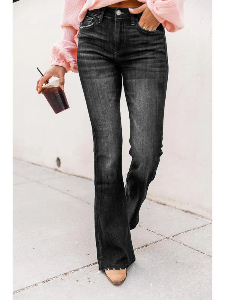 Women Flare Bell Punk Distressed Classic Mom Casual Trouser