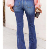 Women Flare Bell Punk Distressed Classic Mom Casual Trouser