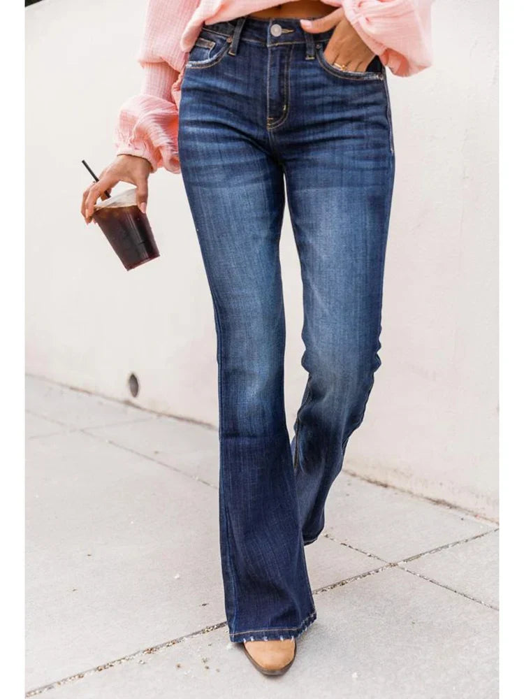 Women Flare Bell Punk Distressed Classic Mom Casual Trouser