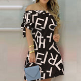 Women Off Shoulder Summer Mini Dress Short Sleeve Bow Tie Striped Plaid Floral Vestidos