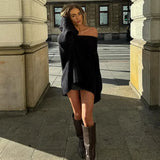 Women Oversize Sexy Slash Neck Loose Off Shoulder Wide Sleeves Knitted Sweater