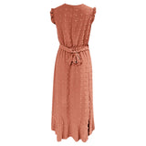Women's Clothing Free Shipping Sleeve Wrap V Neck Ruffle Dot Ruffle Slit Flowy Boho Dress
