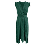 Women's Clothing Free Shipping Sleeve Wrap V Neck Ruffle Dot Ruffle Slit Flowy Boho Dress