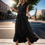 Women's Clothing Free Shipping Sleeve Wrap V Neck Ruffle Dot Ruffle Slit Flowy Boho Dress