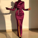 Women Splits Long Sleeve Maxi Dress