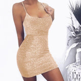 Women Sleeveless Backless Dress Evening Party Summer Sheath Sequins Bodycon Clubwear Short Mini Dresses Gold Black Pink