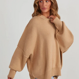 Women Solid Knitted Side Split Loose Pullover Fashion O Neck Long Sleeve Warm Sweater