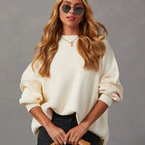 Women Solid Knitted Side Split Loose Pullover Fashion O Neck Long Sleeve Warm Sweater