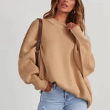 Women Solid Knitted Side Split Loose Pullover Fashion O Neck Long Sleeve Warm Sweater