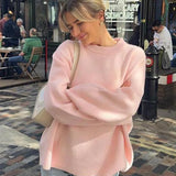 Women Solid Knitting Loose O-neck Long Sleeve Soft Elegant Basic Autumn Warm Sweater
