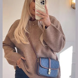 Women Solid Knitting Loose O-neck Long Sleeve Soft Elegant Basic Autumn Warm Sweater