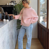 Women Solid Knitting Loose O-neck Long Sleeve Soft Elegant Basic Autumn Warm Sweater