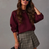 Women Solid O-neck Knitted Warm Pullover Tops Fashion Loose Basic Thick Sweater