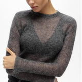 Women Solid Round Neck Thin Elegant Long Sleeve Bodycon Autumn Fashion Commuting Sweater