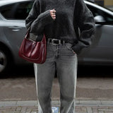 Women Solid V Neck Knitted Loose Pullover Fashion Long Sleeves Thick Sweater
