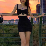 Spaghetti Strap Spring Summer Hollow Out Sleeveless New Lady Casual Mujer Mini Dress