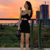 Spaghetti Strap Spring Summer Hollow Out Sleeveless New Lady Casual Mujer Mini Dress