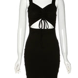 Spaghetti Strap Spring Summer Hollow Out Sleeveless New Lady Casual Mujer Mini Dress