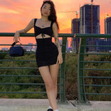Spaghetti Strap Spring Summer Hollow Out Sleeveless New Lady Casual Mujer Mini Dress