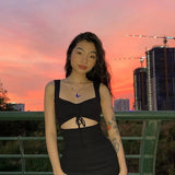 Spaghetti Strap Spring Summer Hollow Out Sleeveless New Lady Casual Mujer Mini Dress