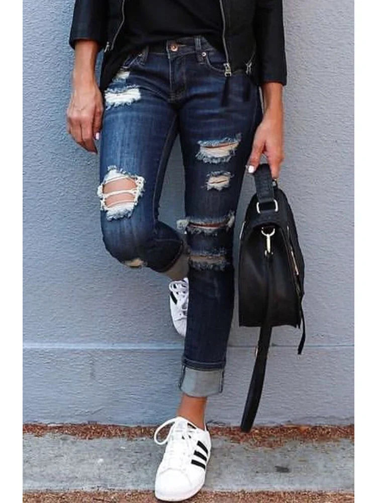 Women Ripped Hollow Out Bleached Y2k Trouser