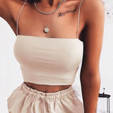 Summer Solid Halter Sleeveless Spaghetti Strap Fashion Basic Crop Tops