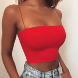 Summer Solid Halter Sleeveless Spaghetti Strap Fashion Basic Crop Tops