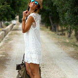 Women Summer Short Mini Dress Lace Chiffon Dress