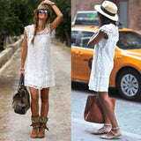 Women Summer Short Mini Dress Lace Chiffon Dress