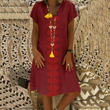 Women Summer Short Sleeve Cotton Linen Long Maxi Dress Fashion Ladies Casual Loose Beach Kaftan Dresses Sundress