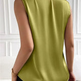 Summer Casual Color Sleeveless V-Neck Satin Fabric Blouse