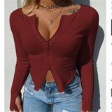 Ribbed Knitted Long Sleeve Crop Tops Tee
