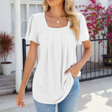 Square Pleated Short Sleeve Women's Casual Summer Street Outfit Blouse