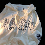 Vintage Zip Up Letter Print Hoodies