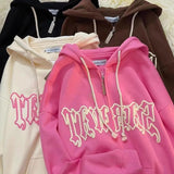 Vintage Zip Up Letter Print Hoodies