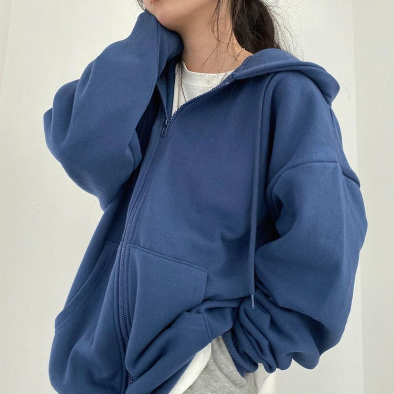 Vintage Zip Up Letter Print Hoodies