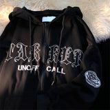 Vintage Zip Up Letter Print Hoodies