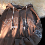 Vintage Zip Up Letter Print Hoodies