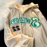 Vintage Zip Up Letter Print Hoodies