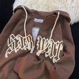 Vintage Zip Up Letter Print Hoodies